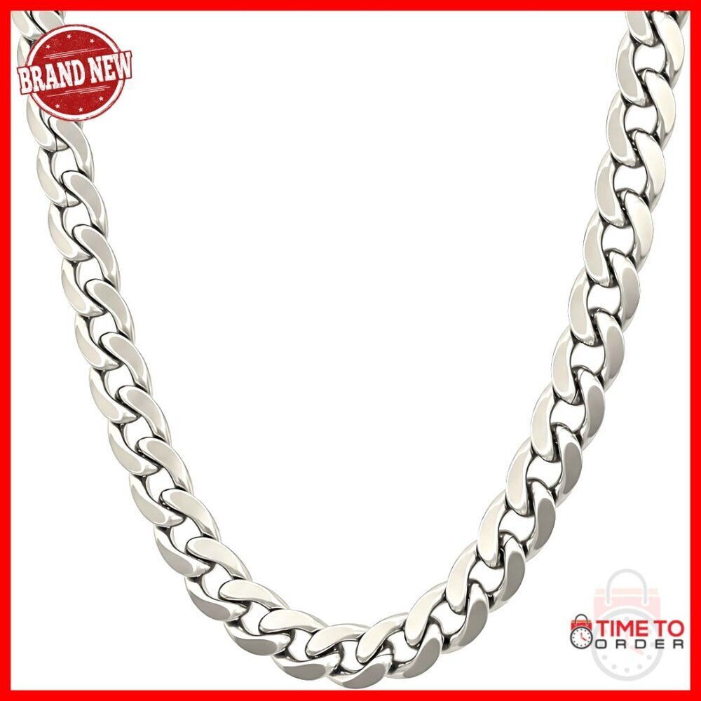 7mm Polished Cuban Link Chain Necklace 24k Gold Plated Lobster Clasp